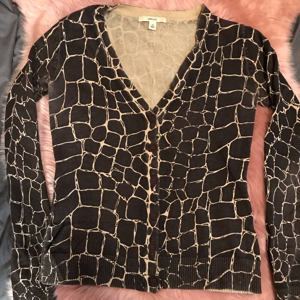 Merona Brown & Cream Reptile print cardigan.
